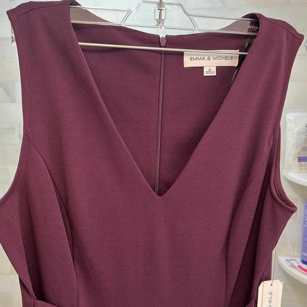 NWT Emma & Michele Plum Wide Leg Jumpsuit w/ Belt & Pockets Size 12 - Picture 7 of 12